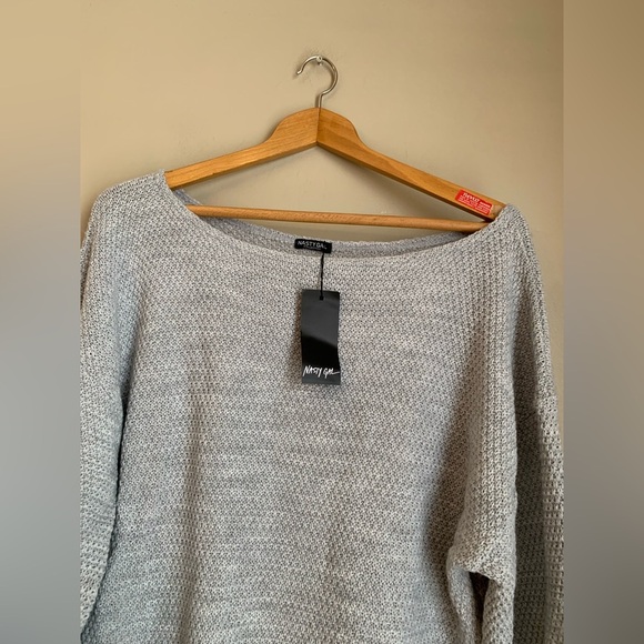 Nasty Gal Sweater Womens Medium Puff Sleeve Fuzzy WideNeck Pullover Boho Gray - Picture 5 of 9